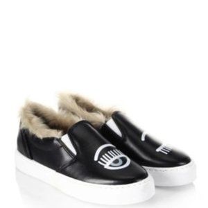 CHIARA FERRANGI - Candy Street Flirting Fur-lined Leather Slip-on Sneakers